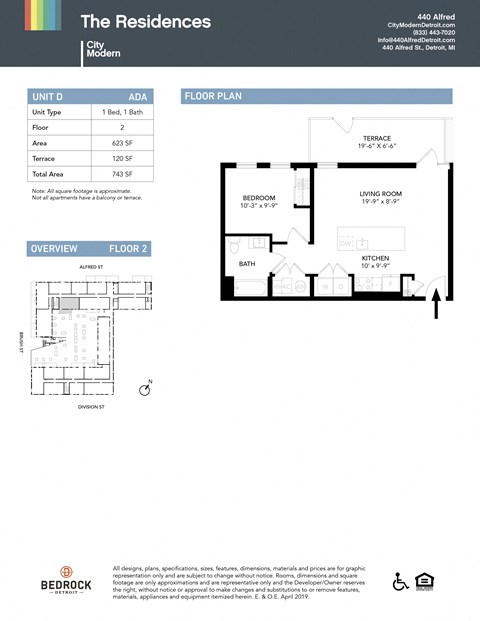Floor plan for 1 bed, 1 bath, 623 sqft